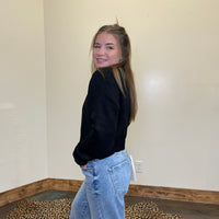Black Crop Crew Neck Long Sleeve Sweater