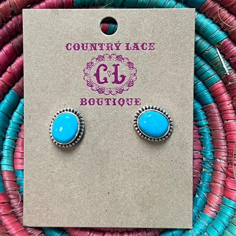 Turquoise with Ball Detail Stud Post Genuine Earring