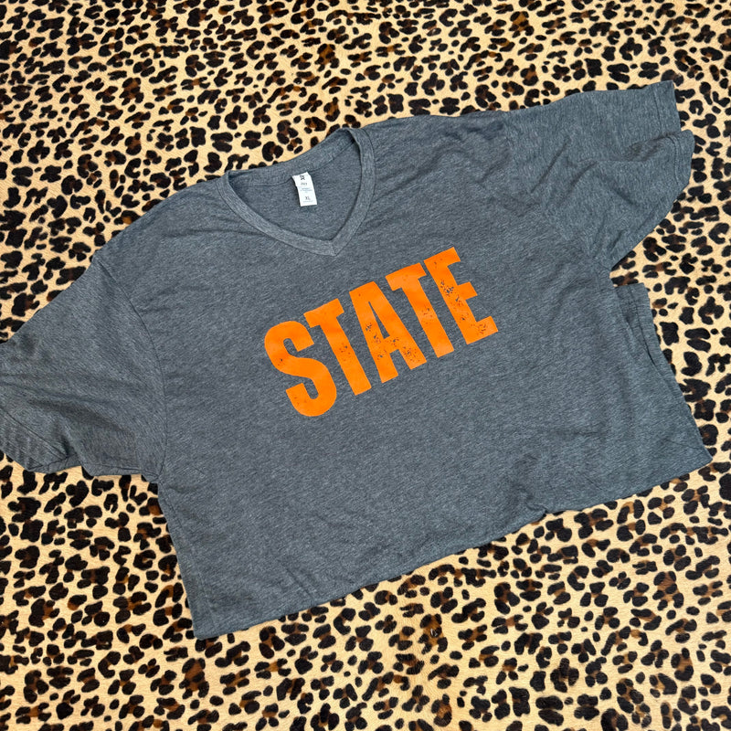 Orange V Neck and Dark Grey STATE T-shirt