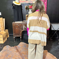 Tan Big Striped Cardigan