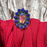 Pink Dahlia and Lapis Cluster Adjustable Genuine Ring