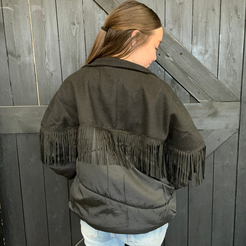Yall Fly Black Midnight w/ Fringe Crop Jacket