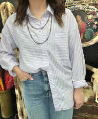 Purple Striped Button Down Top