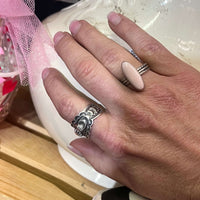 Pink Conch Skinny Oval with Braided Band Sterling Silver Ring / 9.5