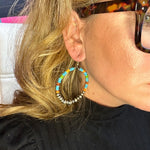 Multistone Circle Hoop Patterned Navajo Pearl Genuine Earring