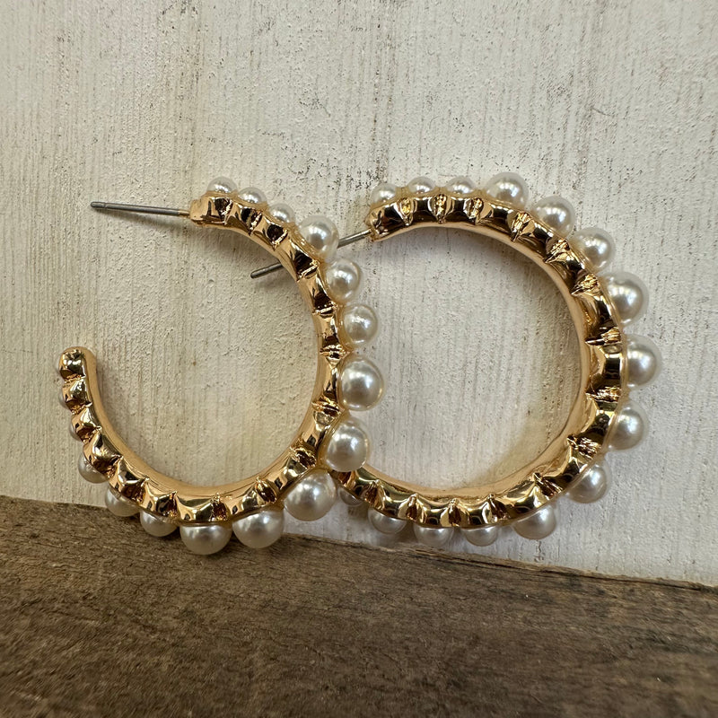 Fancy Pearl Gold Hoop Fashion Earrings