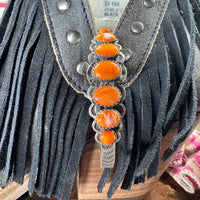 Authentic Orange Spiny with Detailed Cuff Sterling Silver Bracelet