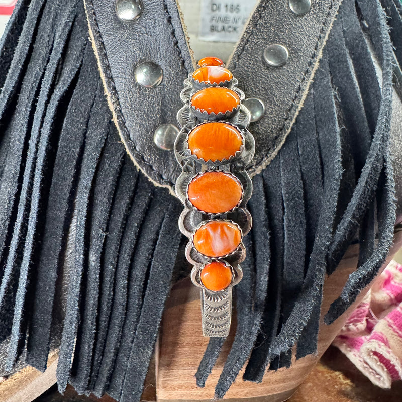 Authentic Orange Spiny with Detailed Cuff Sterling Silver Bracelet
