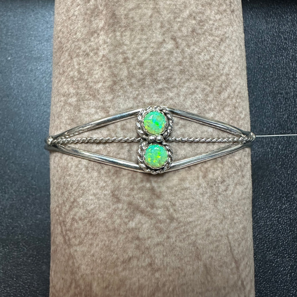 2 Stone Lime Green Opal Cuff Genuine Bracelet