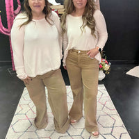 Ivory Wide Neck Thermal Knit Longsleeve Top