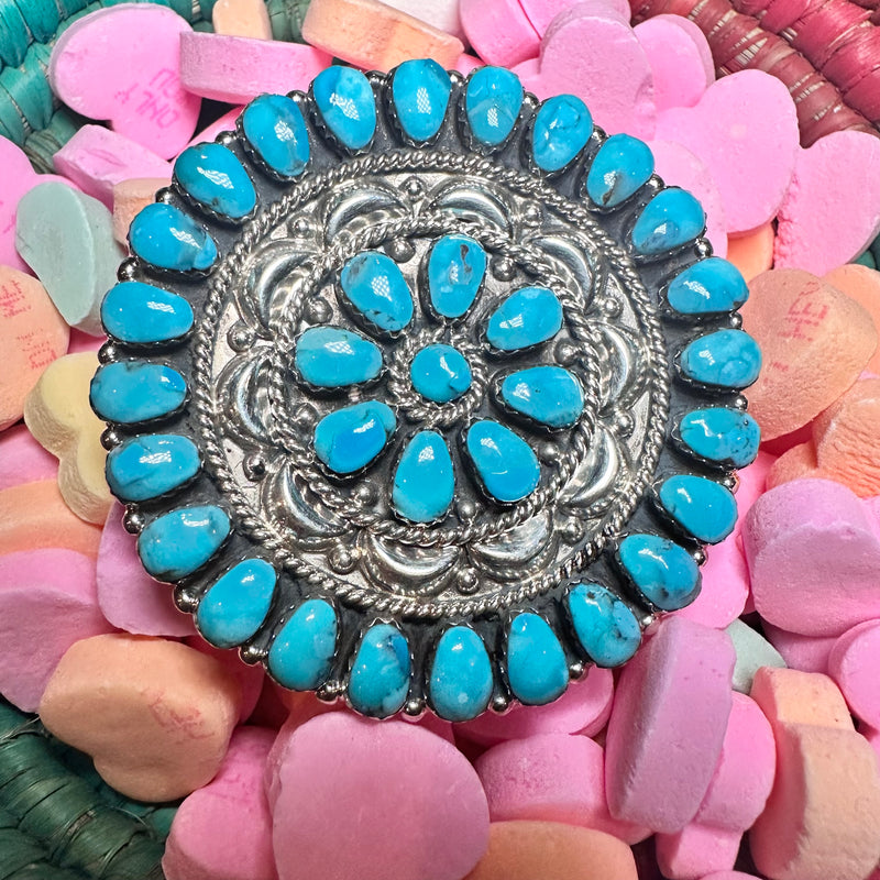Bright Blue Turquoise Cluster Hat Genuine Pin/Broach or Pendant