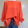 Orange Blouse with Smocking Sleeves Top