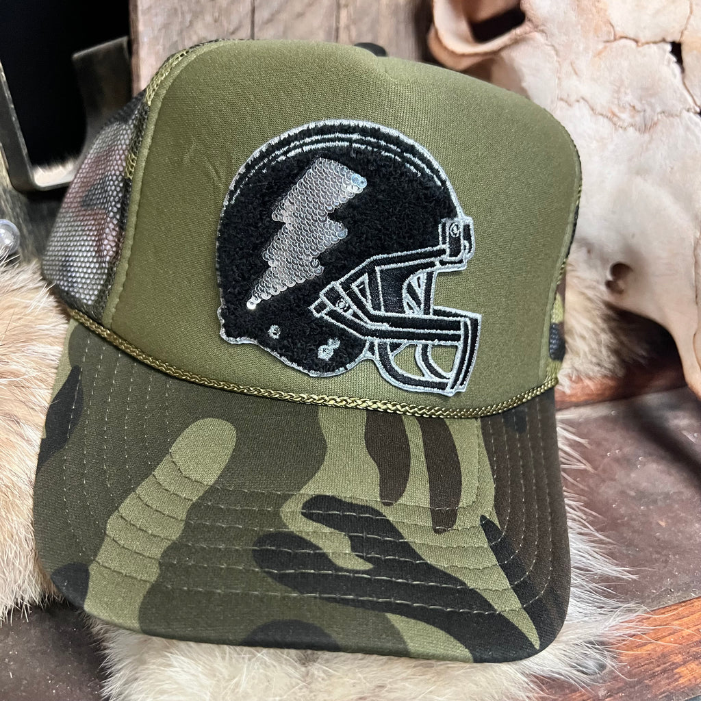 Camo Black Football Helmet Custom Trucker Hat