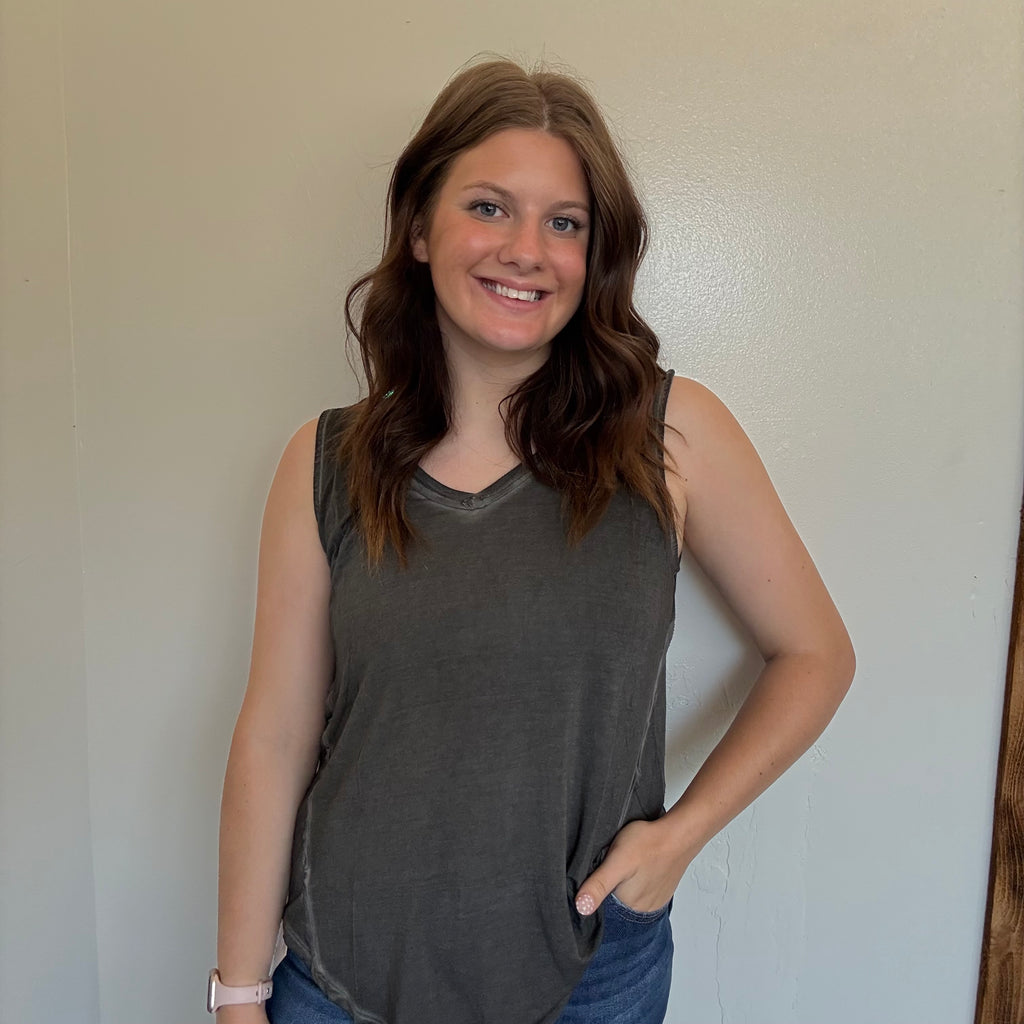Charcoal Gray Inside Out Flowy Tank Top