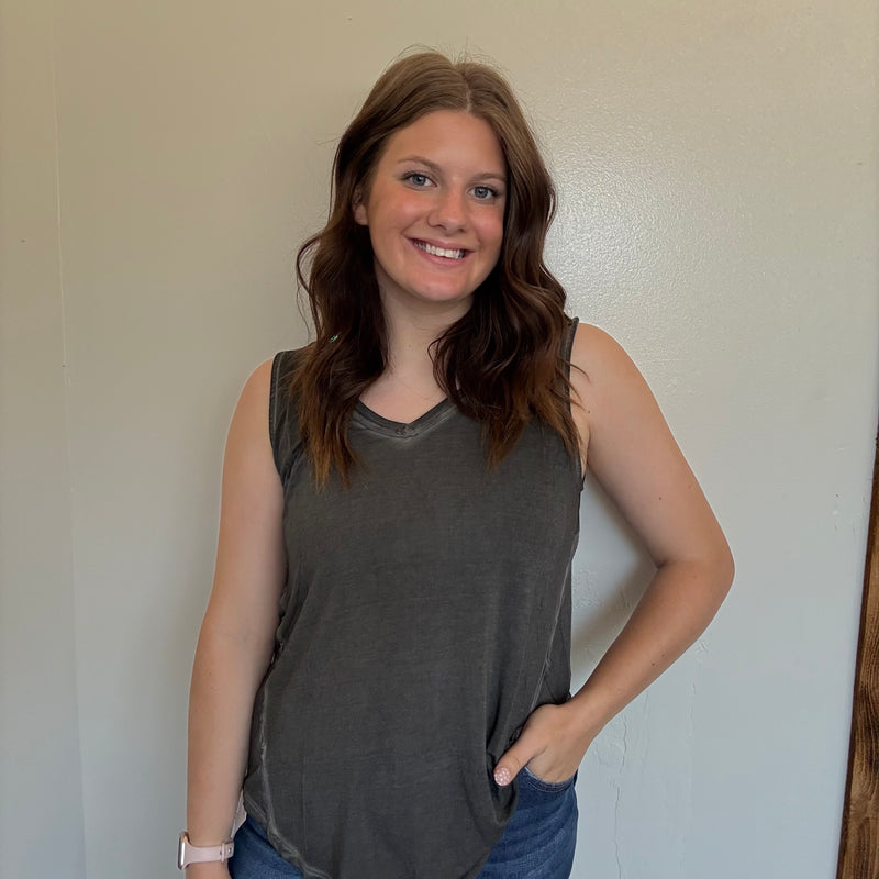 Charcoal Gray Inside Out Flowy Tank Top