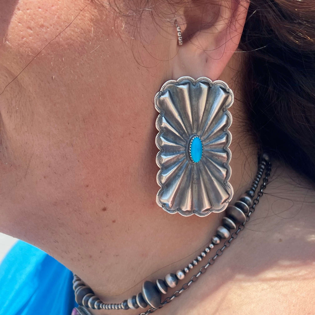 Concho Post Turquoise Big Genuine Earring.1