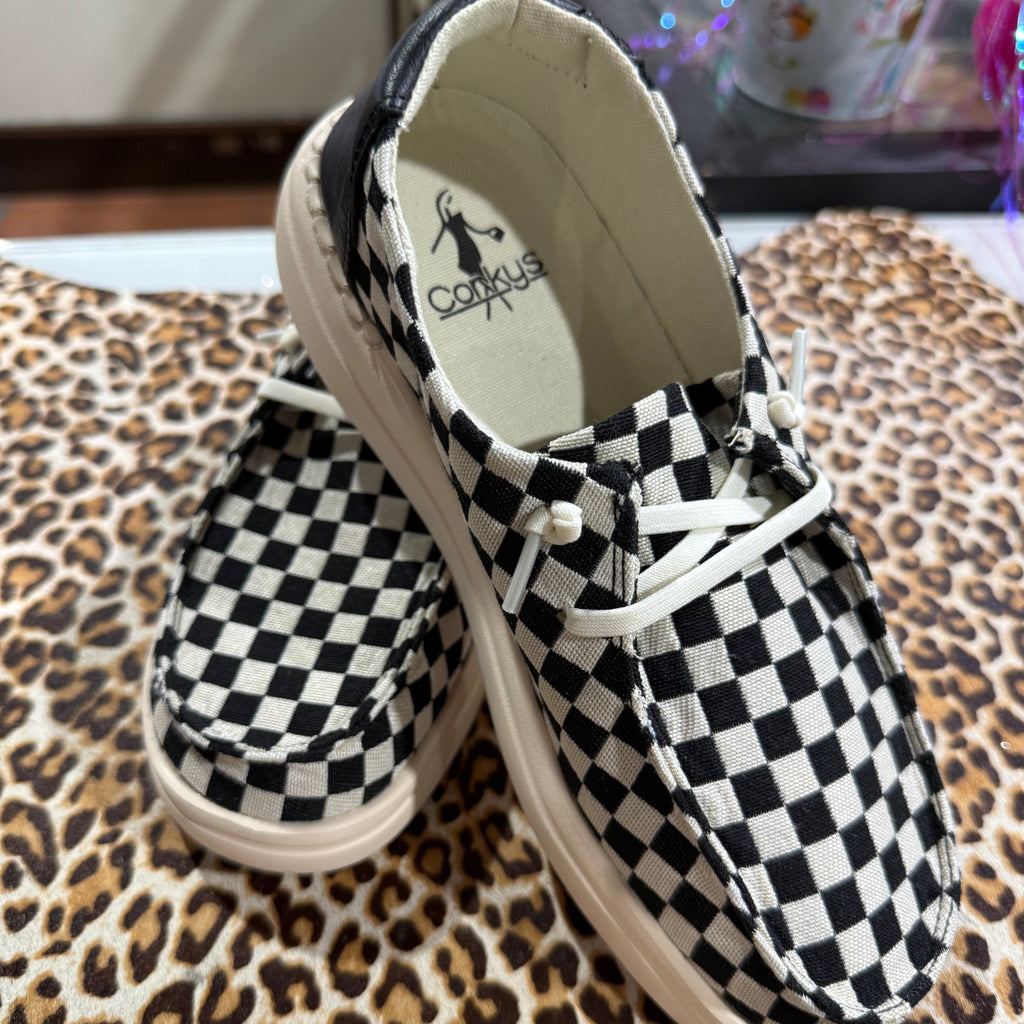 Corky's Black White Check Kayak 2 Slip On Shoe