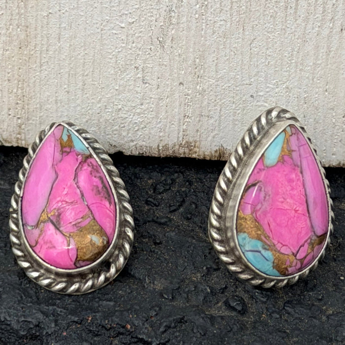 Cotton Candy Tear Drop Rope Detail Post Genuine Sterling Silver Earring