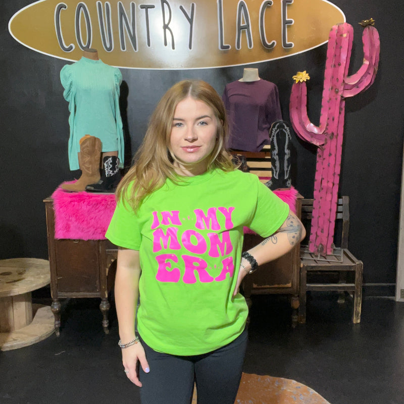 In My Mom Era Lime Green with Hot Pink Crew Neck T-shirt / Small