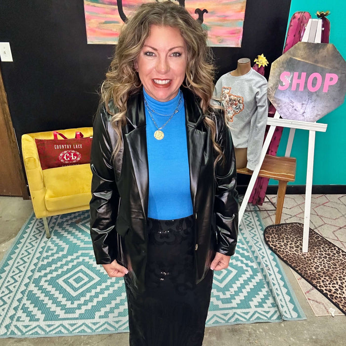 Black Faux Leather Blazer / Small