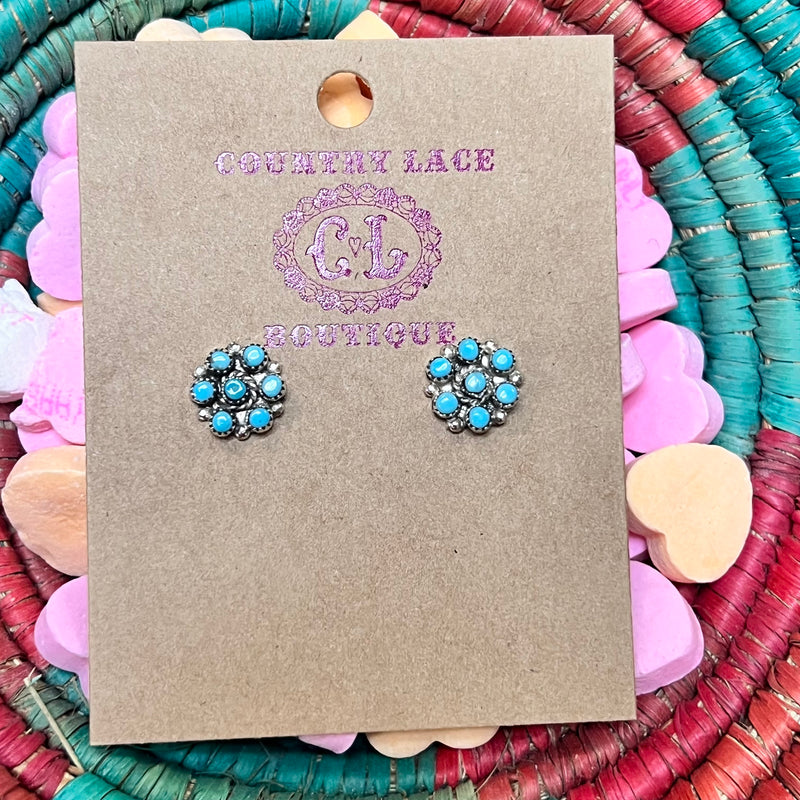 Tiny Turquoise Cluster Post Stud Genuine Earring