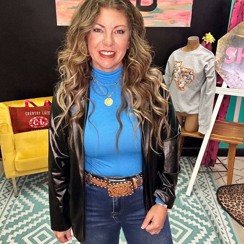 Black Faux Leather Blazer / Small