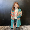Turquoise with Tan Red Rust Aztec Cardigan Duster