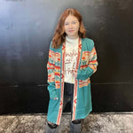 Turquoise with Tan Red Rust Aztec Cardigan Duster