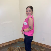 Pink V  Neck One Size Sweater Vest