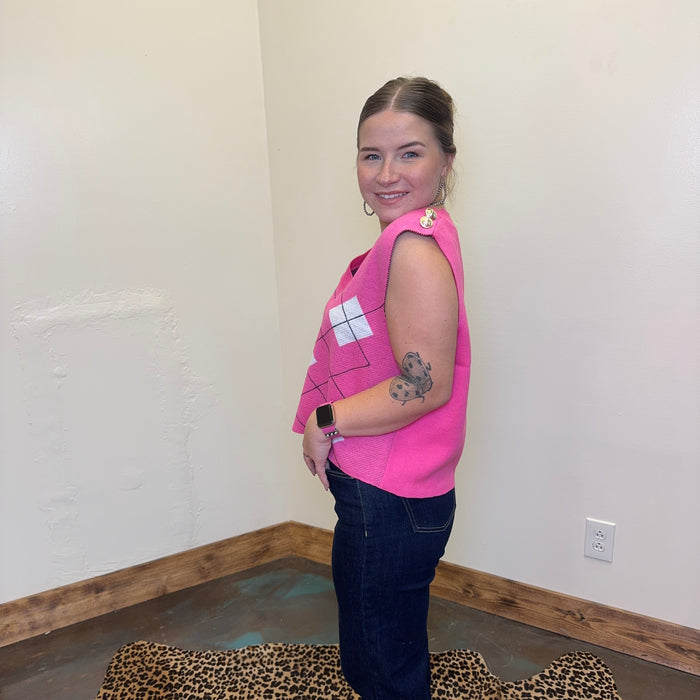 Pink V  Neck One Size Sweater Vest