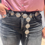 Round Stamped Silver Plated Nickel Concho Belt