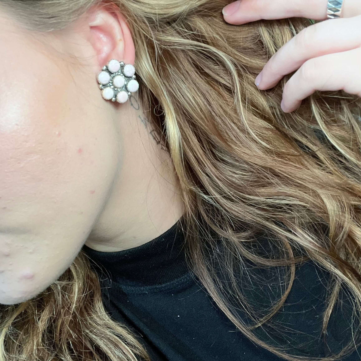 Pink Conch Cluster Post Sterling Silver Earring