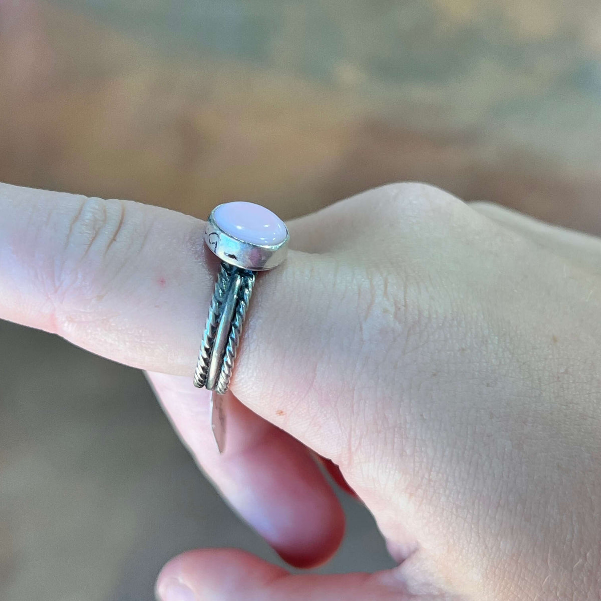 Pink Conch with Braided Band Sterling Silver Ring