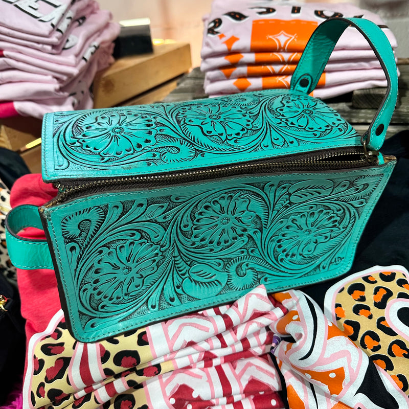 Turquoise Tooled Toiletry Case w/Handle