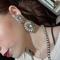 Double Concho W/ Pink Conch Post Sterling Silver Earring