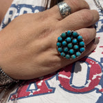 Round Cluster Stone Turquoise Genuine Ring