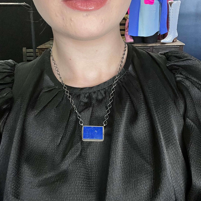 Blue Lapis with Rope Detail Sterling Silver Necklace