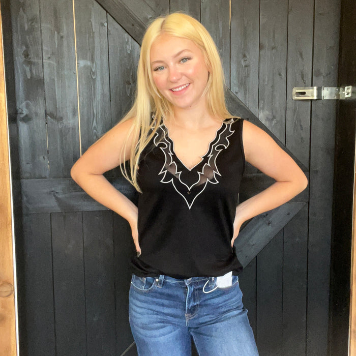 Black Western V Neck Tank Top