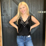 Black Western V Neck Tank Top