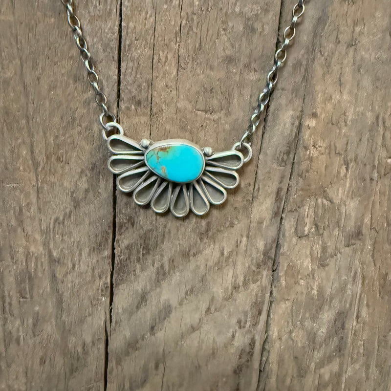 Turquoise Fan Chain Link Genuine Necklace