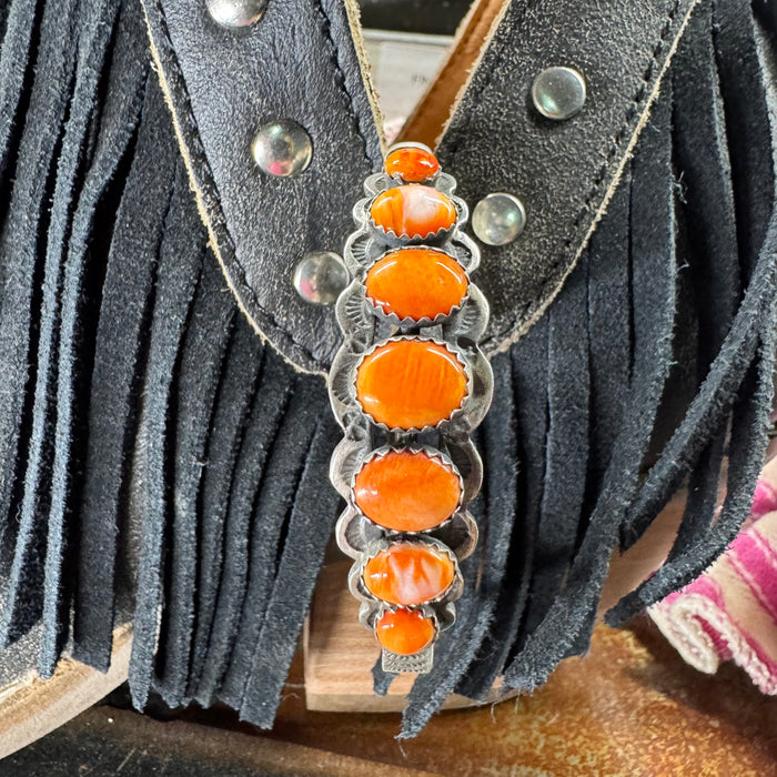 Authentic Orange Spiny with Detailed Cuff Sterling Silver Bracelet