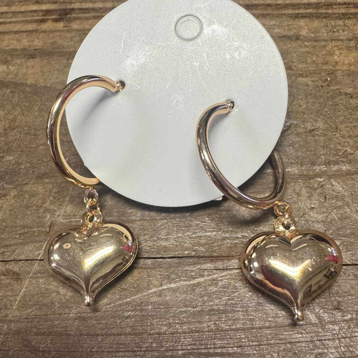 DANGLE HEART HOOP GOLD POST FASHION EARRINGS