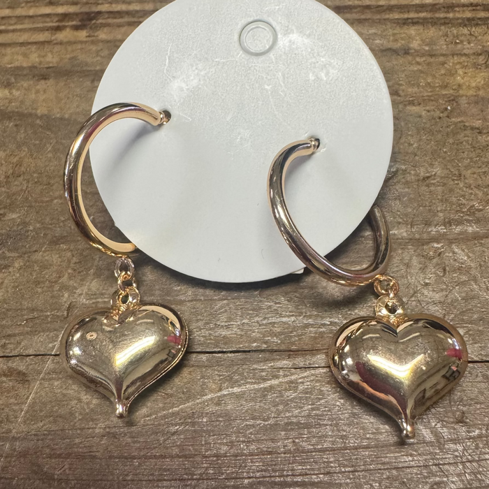 DANGLE HEART HOOP GOLD POST FASHION EARRINGS