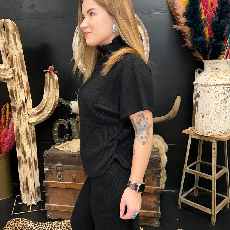 Black waffle Dolman Sleeve Top