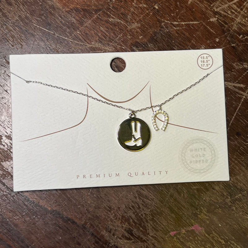 Silver Boot & Horse Shoe Fashion Necklace
