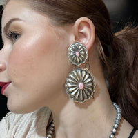 Double Concho W/ Pink Conch Post Sterling Silver Earring