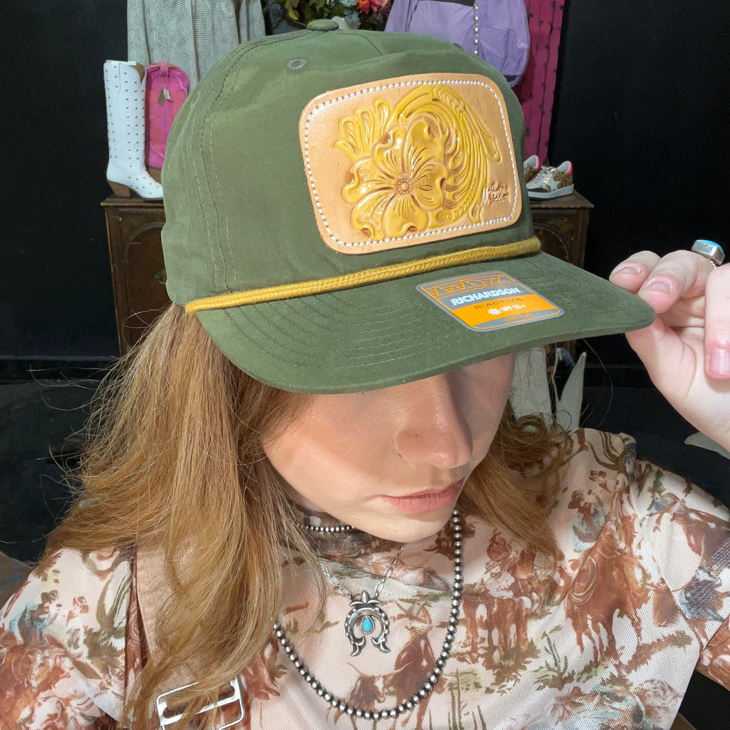 Olive Green Richardson Mustard Tooled Patch Cap
