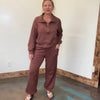 Chestnut Brown Super Soft Half Zip Crop Sweat Shirt