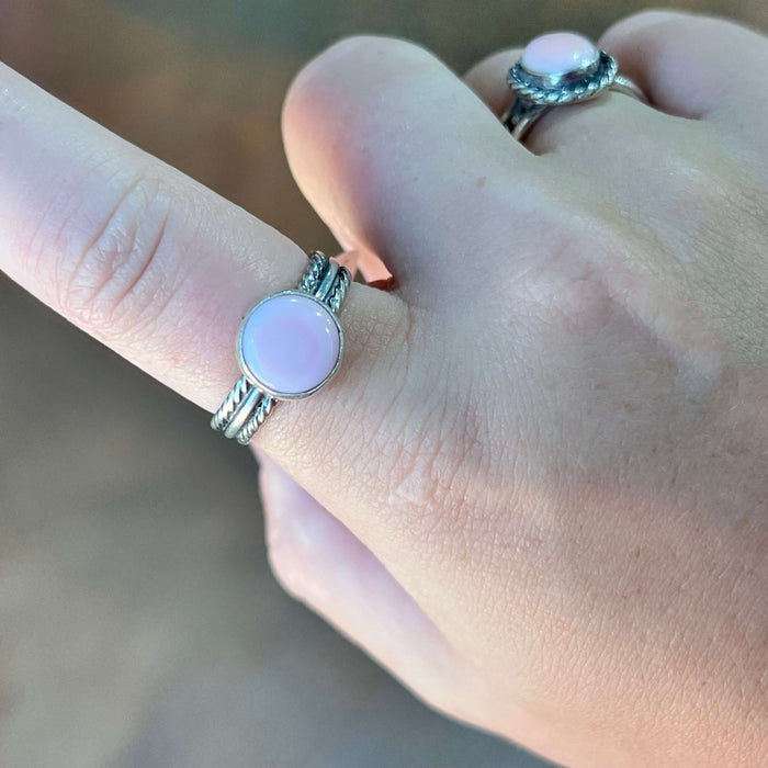 Pink Conch with Braided Band Sterling Silver Ring