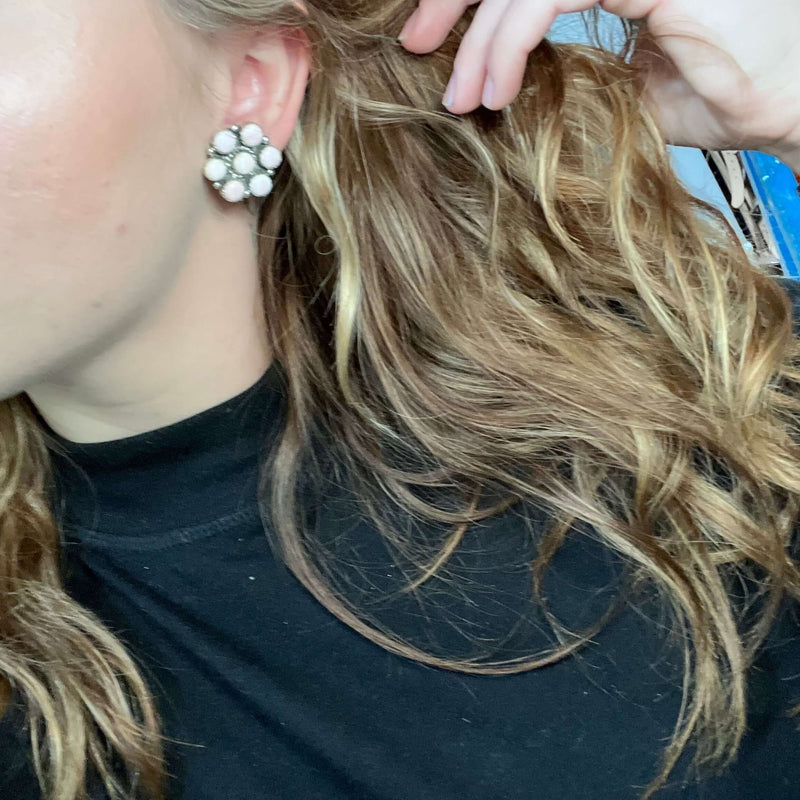 Pink Conch Cluster Post Sterling Silver Earring